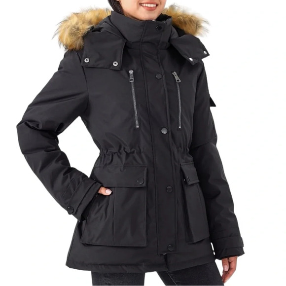 NWT Women’s Plus Size Hooded Ski Jacket Warm Down Parka Removable Hood And Fur - Picture 1 of 12